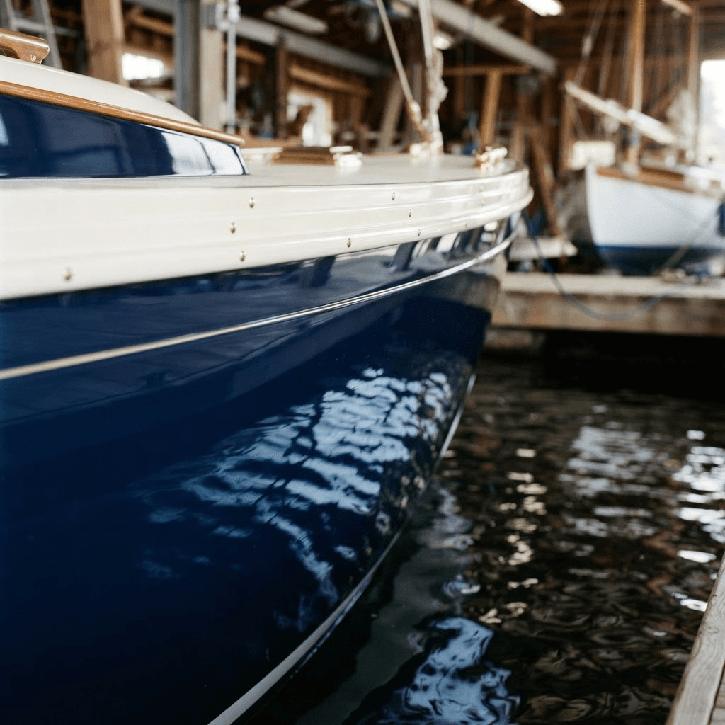 Repaired boat hull with the finish blended back into the surrounding surface